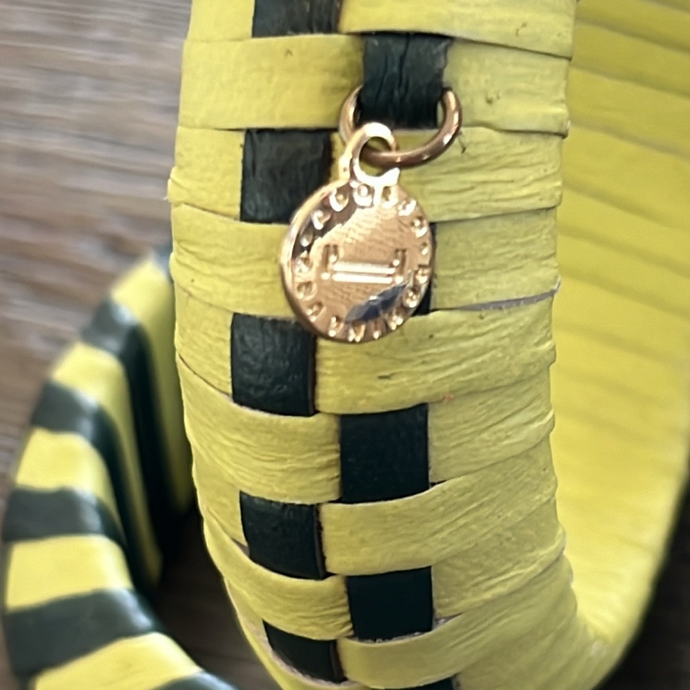 Adolfo Dominguez Black and Green Leather Wrapped Bangle Bracelets. - Picture 7 of 8